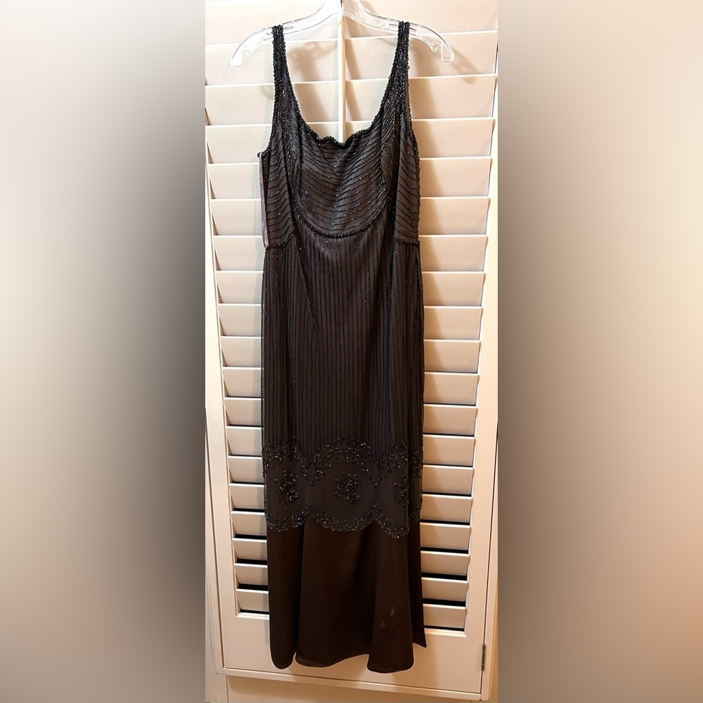Taupe floor length beaded gown